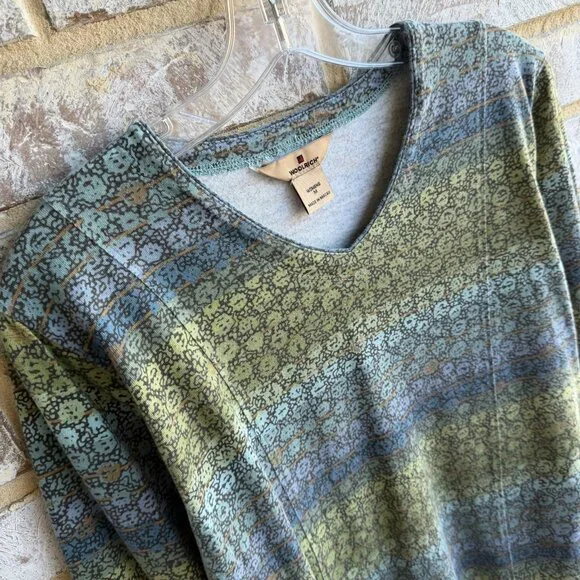 Woolrich Long Sleeve V-Neck Green/Blue Abstract Stripe Cotton Shirt Size M - Picture 5 of 8